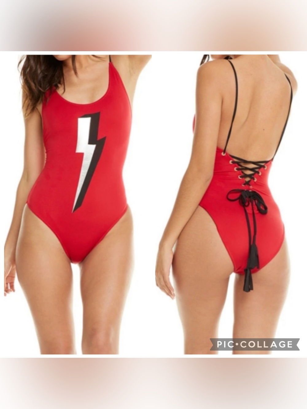 Chaser Red Lightning Bolt One Piece Bathing Suit NWT Medium
